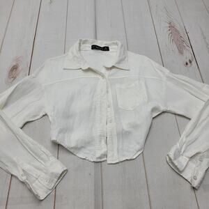 Lioness linen crop button down shirt top